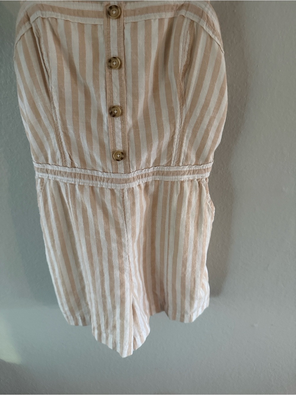 Abercrombie & Fitch Beige and White Striped Strapless Romper